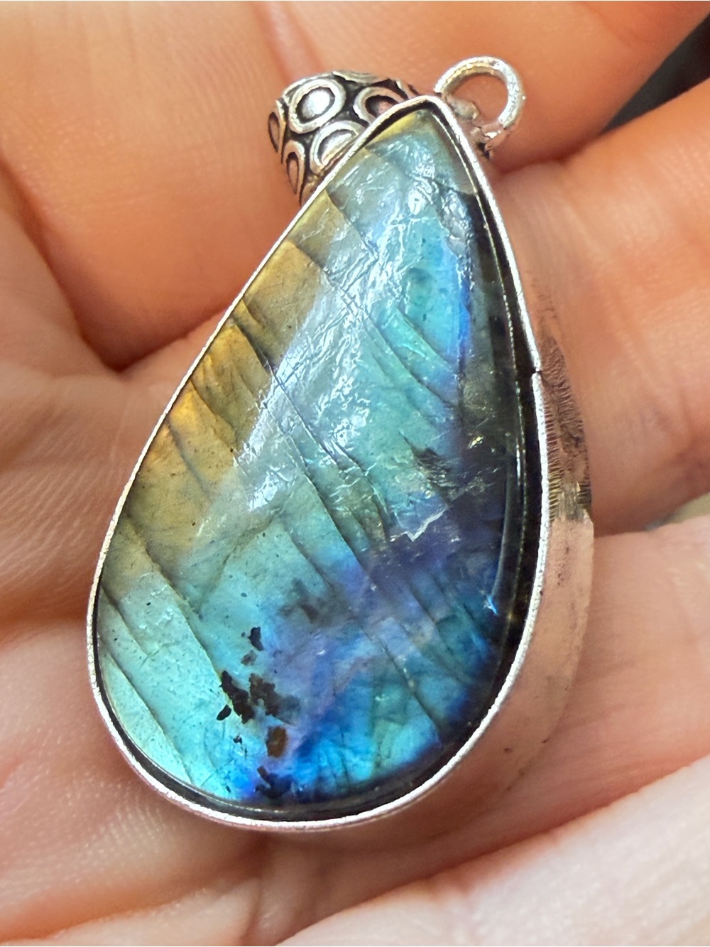 Labradorite Pendant | Blue Teal Flash | Artisan Teardrop | 1.65 Inches